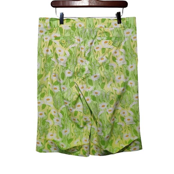 Lilly Pulitzer White Label Sz 10 Green Butterfly Daisy Pedal Pushers Capri Pants - Picture 7 of 7